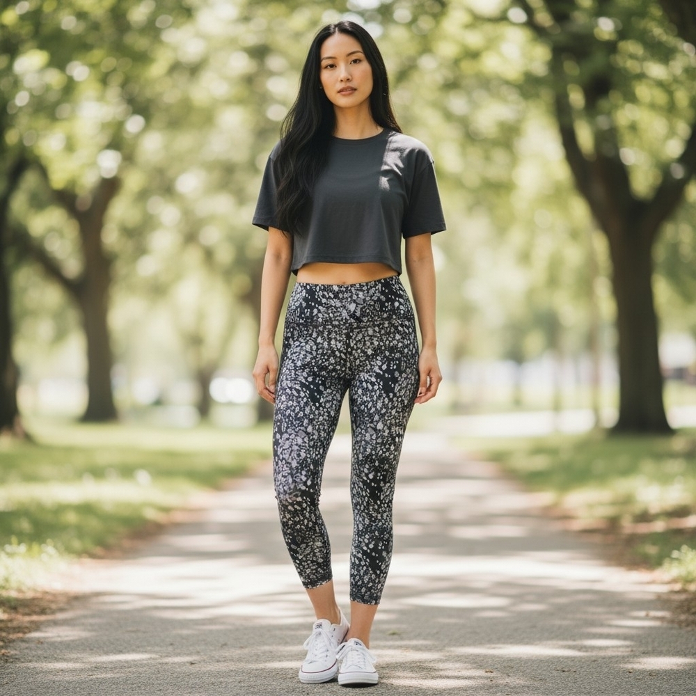 Marika Women's Black Floral Print High-Rise Cropped Leggings